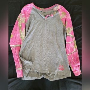 Women's Gray and Pink Long Sleeve Top